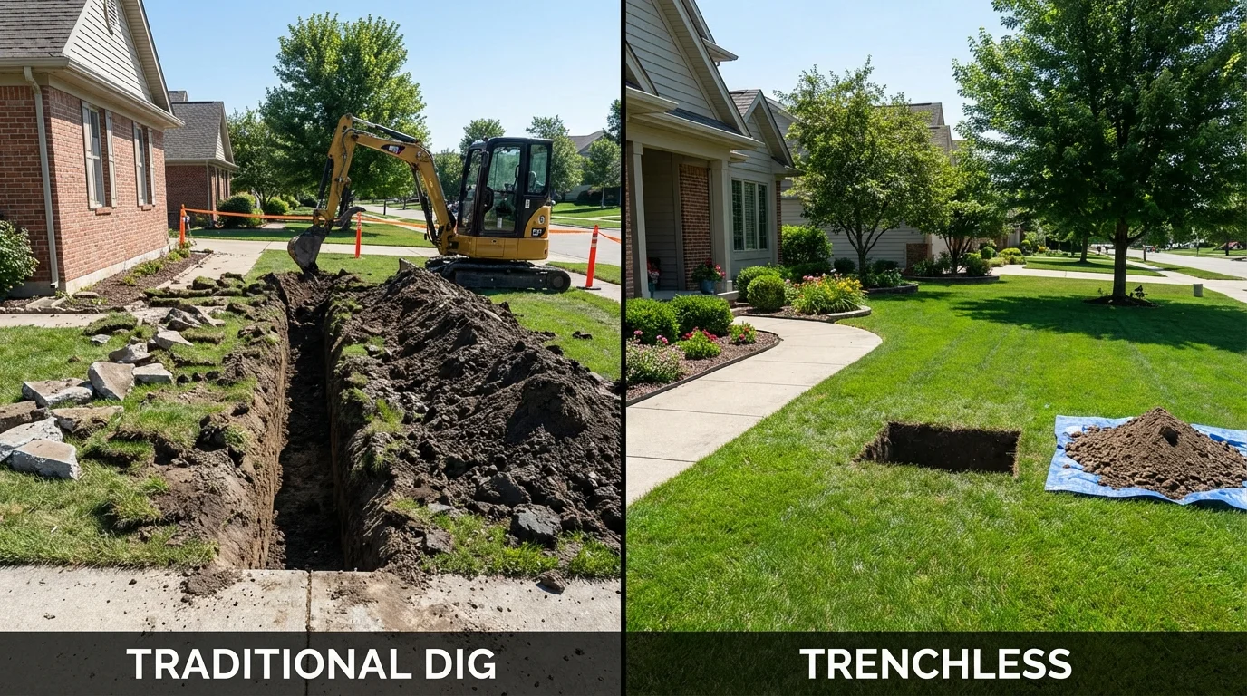 Trenchless sewer repair with minimal yard damage versus traditional excavation in Colfax, LA